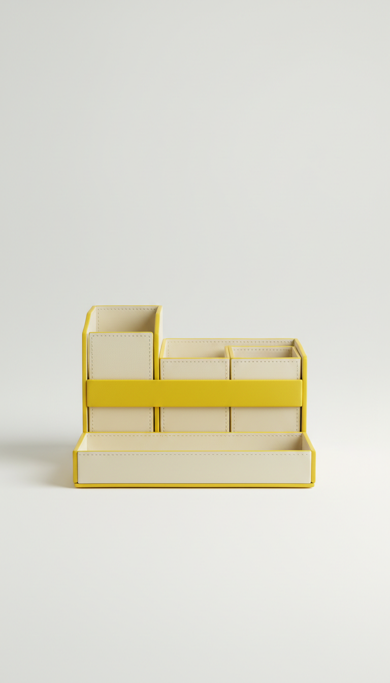 Vegan Leather Desk Organizer with Lemon Accent