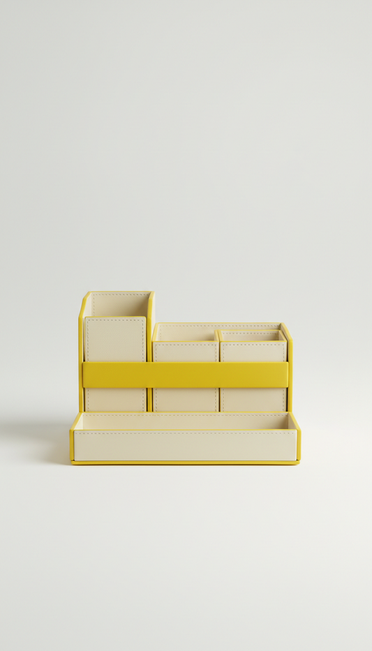Vegan Leather Desk Organizer with Lemon Accent